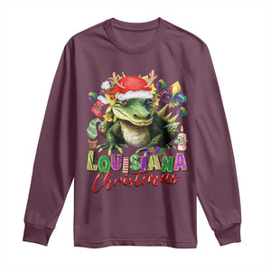 Funny Cajun Louisiana Christmas Santa's Alligator Long Sleeve Shirt TS11 Maroon Print Your Wear