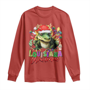 Funny Cajun Louisiana Christmas Santa's Alligator Long Sleeve Shirt TS11 Red Print Your Wear