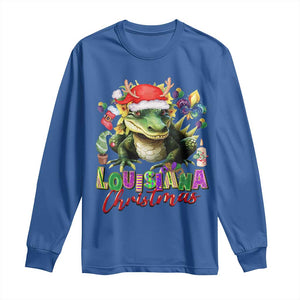 Funny Cajun Louisiana Christmas Santa's Alligator Long Sleeve Shirt TS11 Royal Blue Print Your Wear