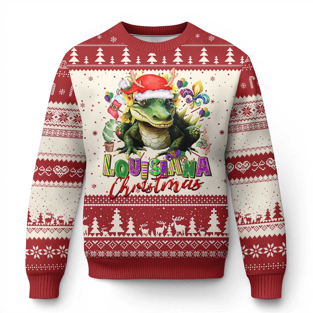 Funny Cajun Louisiana Christmas Santa's Alligator Ugly Christmas Sweater TS11 Red Print Your Wear