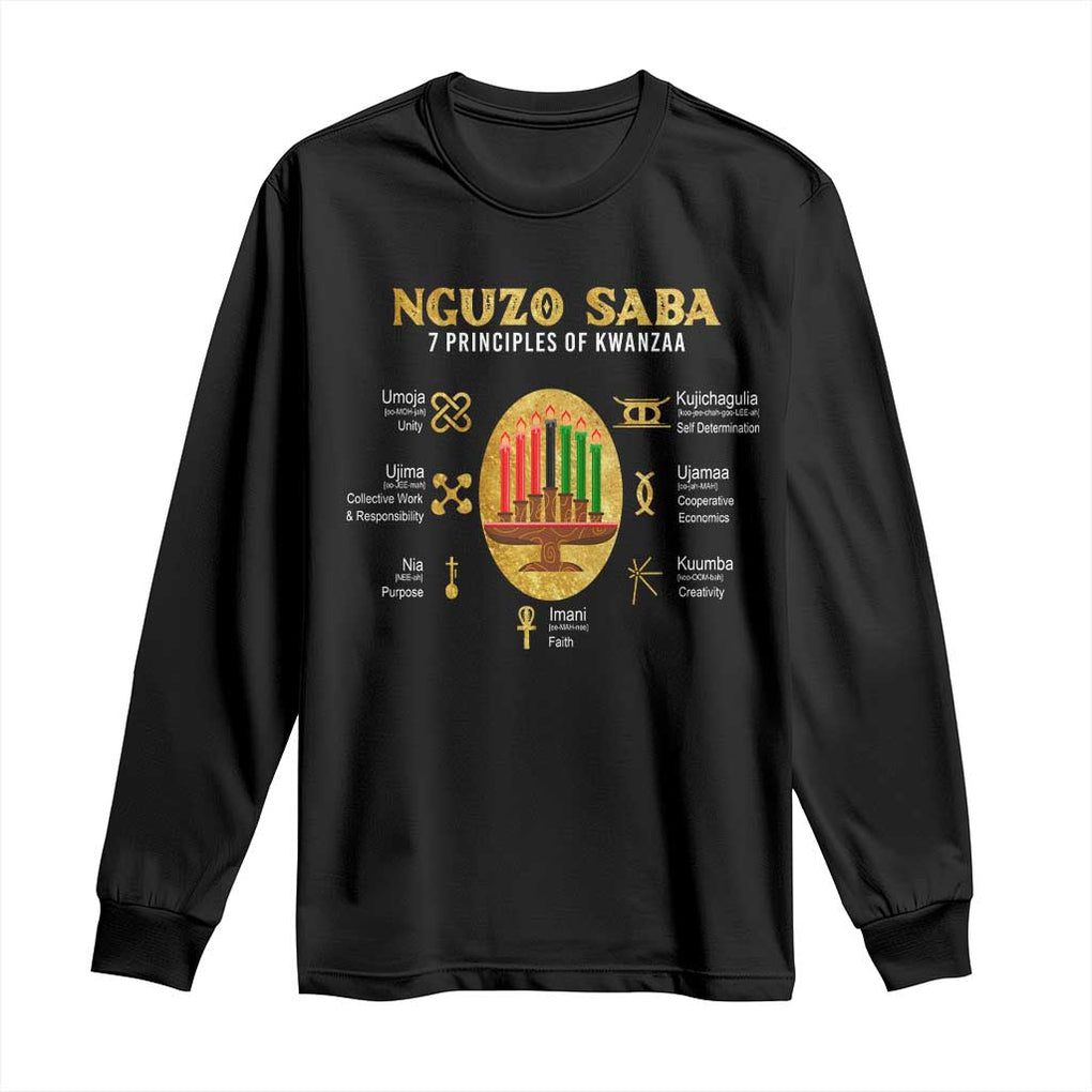 Nguzo Saba Symbols The 7 Principles Of Kwanzaa Kinara Candles Long Sleeve Shirt TS11 Black Print Your Wear