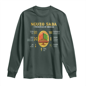 Nguzo Saba Symbols The 7 Principles Of Kwanzaa Kinara Candles Long Sleeve Shirt TS11 Dark Forest Green Print Your Wear