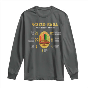 Nguzo Saba Symbols The 7 Principles Of Kwanzaa Kinara Candles Long Sleeve Shirt TS11 Dark Heather Print Your Wear