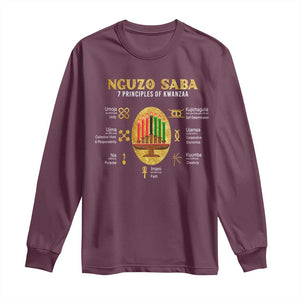 Nguzo Saba Symbols The 7 Principles Of Kwanzaa Kinara Candles Long Sleeve Shirt TS11 Maroon Print Your Wear