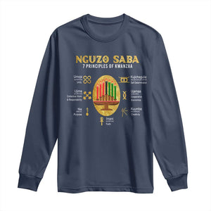 Nguzo Saba Symbols The 7 Principles Of Kwanzaa Kinara Candles Long Sleeve Shirt TS11 Navy Print Your Wear