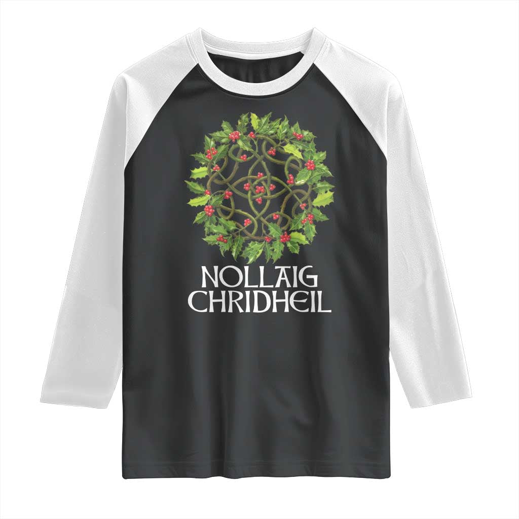 Scottish Merry Christmas Raglan Shirt Nollaig Chridhel Celtic Xmas Mistletoe TS11 Black White Print Your Wear