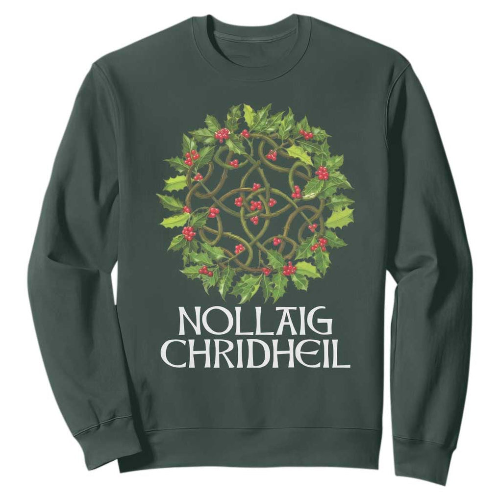 Scottish Merry Christmas Sweatshirt Nollaig Chridhel Celtic Xmas Mistletoe TS11 Dark Forest Green Print Your Wear
