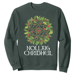 Scottish Merry Christmas Sweatshirt Nollaig Chridhel Celtic Xmas Mistletoe TS11 Dark Forest Green Print Your Wear