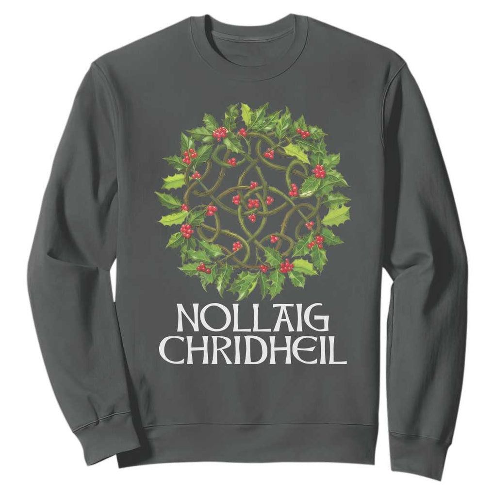 Scottish Merry Christmas Sweatshirt Nollaig Chridhel Celtic Xmas Mistletoe TS11 Dark Heather Print Your Wear