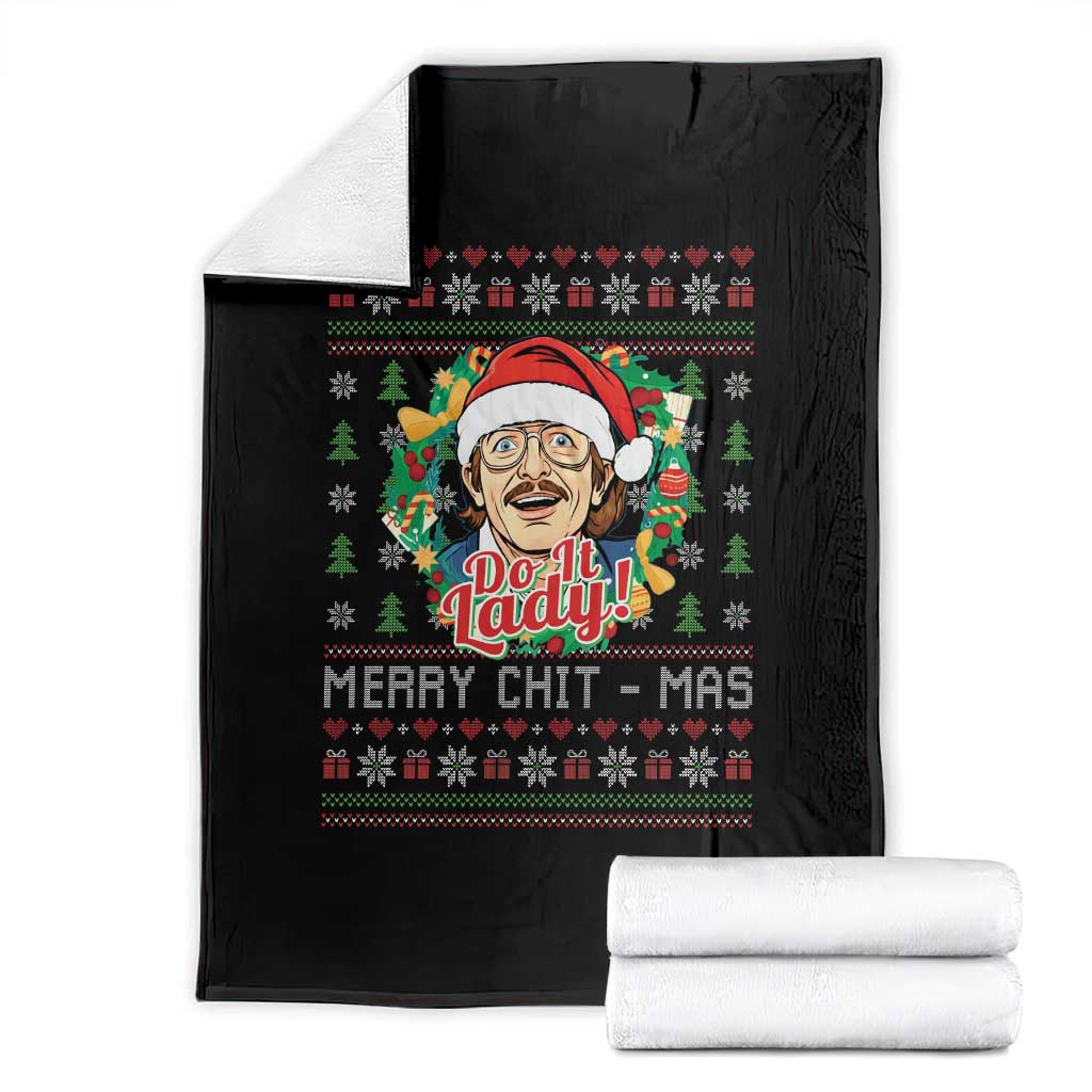 Funny Chit Christmas Throw Blanket Merry Chit Mas Do It Lady Xmas Wreath TS11 Black Print Your Wear
