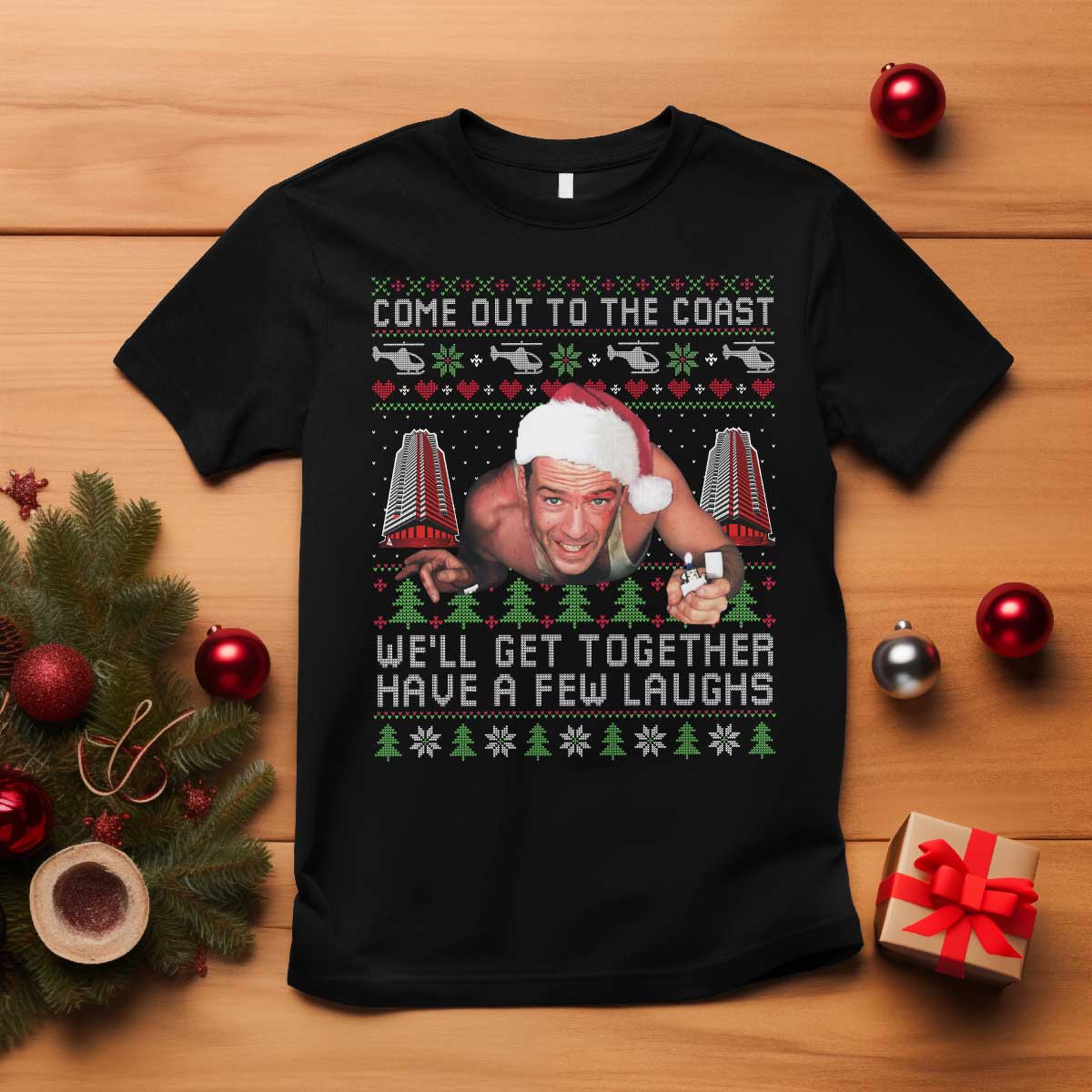 Funny Nakatomi Plaza Christmas T Shirt Come Out To The Coast John Xmas 80's Die Movie TS11 Black Print Your Wear