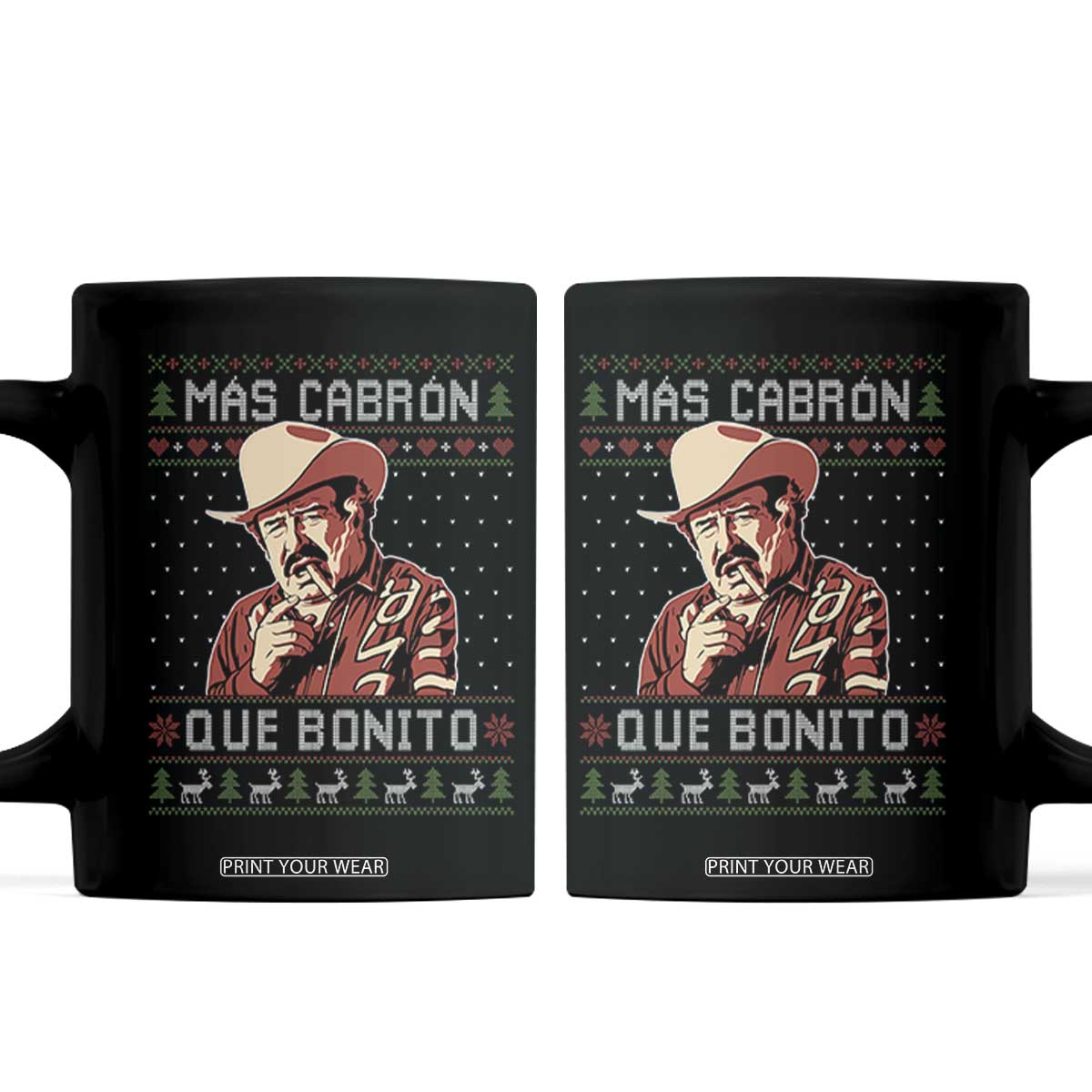 Funny Julian Garza Christmas Coffee Mug Mas Cabron Que Bonito Cowboy Holiday Mexican Xmas TS11 Black Print Your Wear
