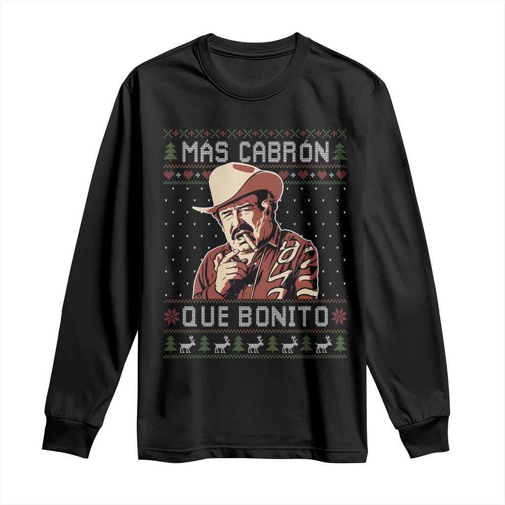 Funny Julian Garza Christmas Long Sleeve Shirt Mas Cabron Que Bonito Cowboy Holiday Mexican Xmas TS11 Black Print Your Wear