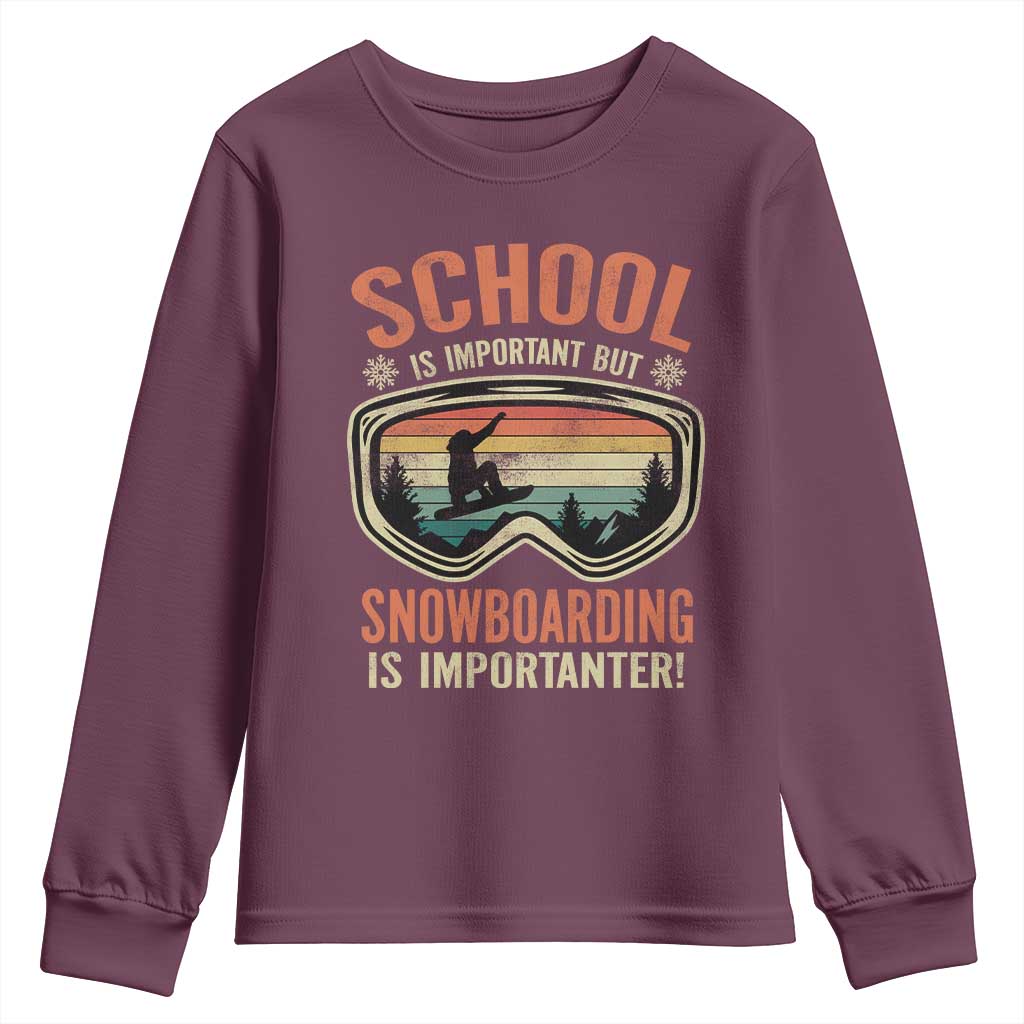 Funny School Is Important But Snowboarding Is Importanter Youth Sweatshirt TS11 Maroon Print Your Wear