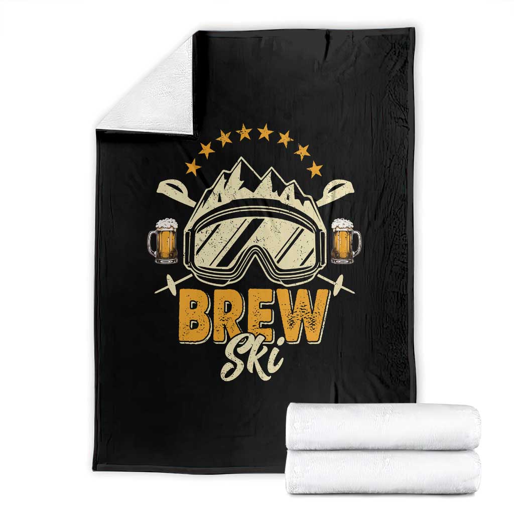 Brewski Skiing Beer Throw Blanket Funny Skiing Skier Ski Vacation TS11 Black Print Your Wear