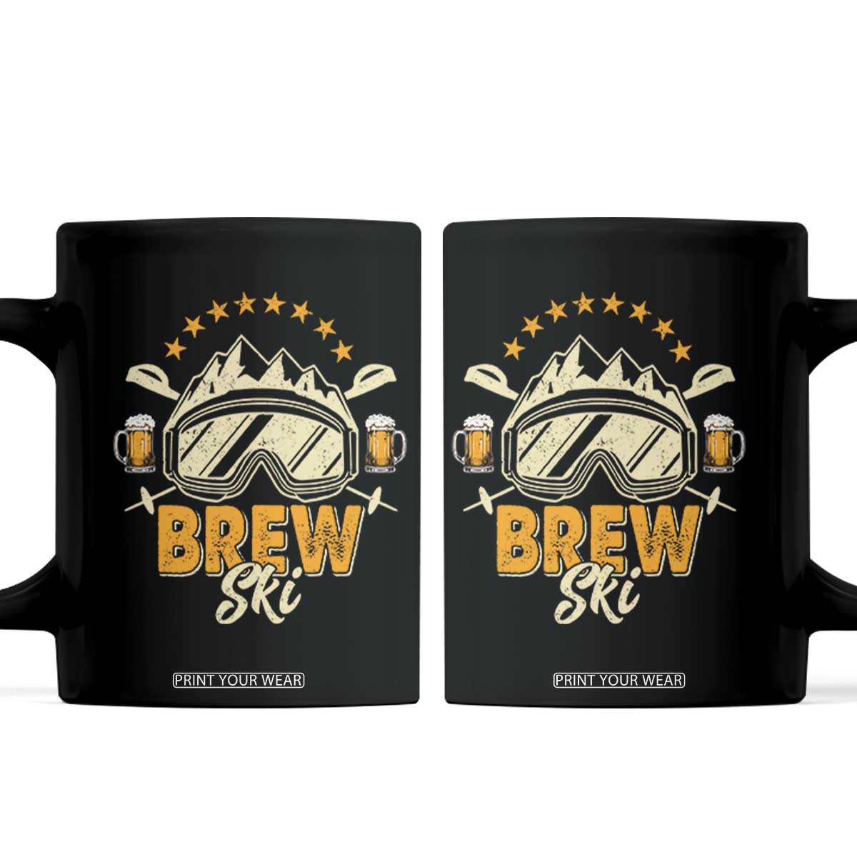 Brewski Skiing Beer Coffee Mug Funny Skiing Skier Ski Vacation TS11 Black Print Your Wear