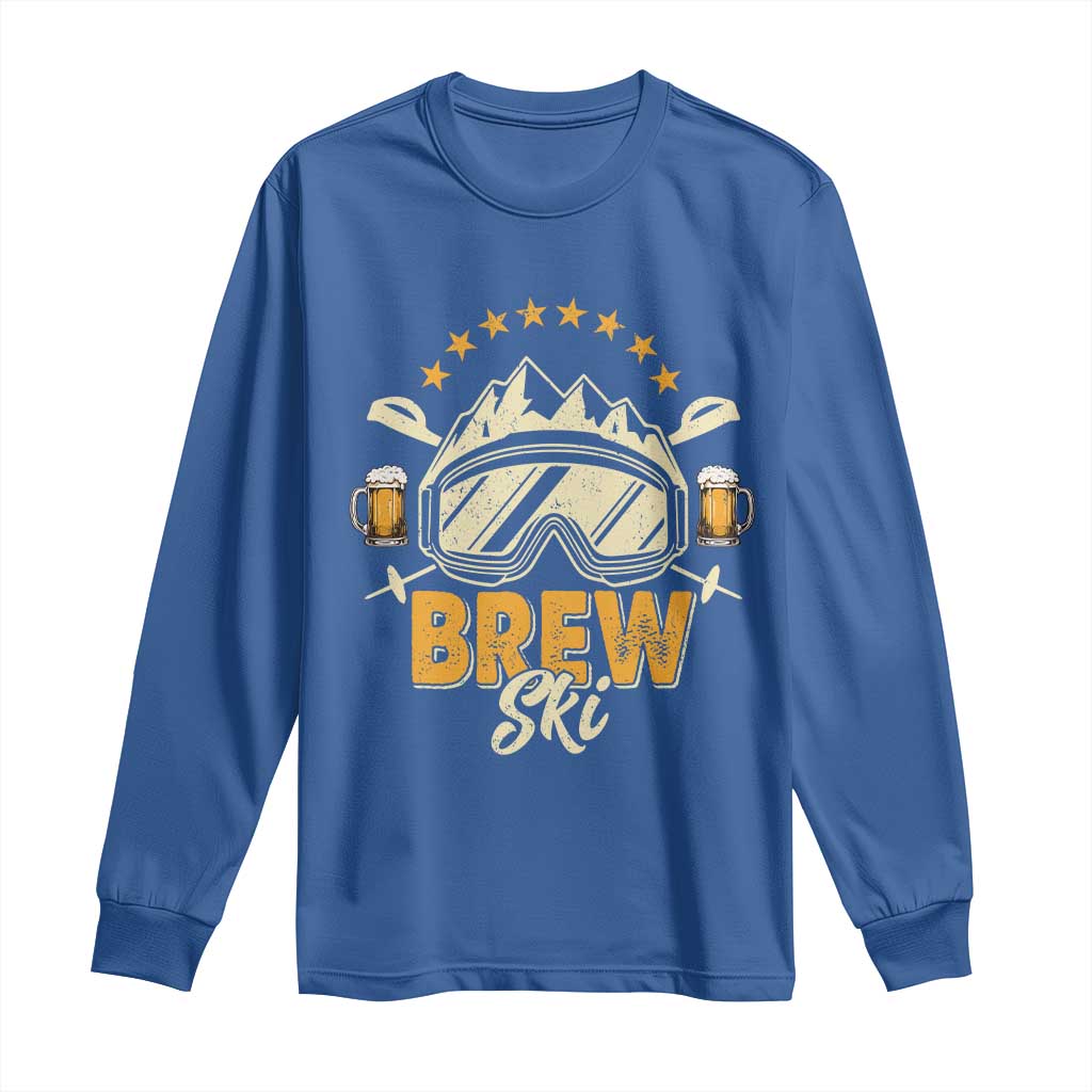 Brewski Skiing Beer Long Sleeve Shirt Funny Skiing Skier Ski Vacation TS11 Royal Blue Print Your Wear