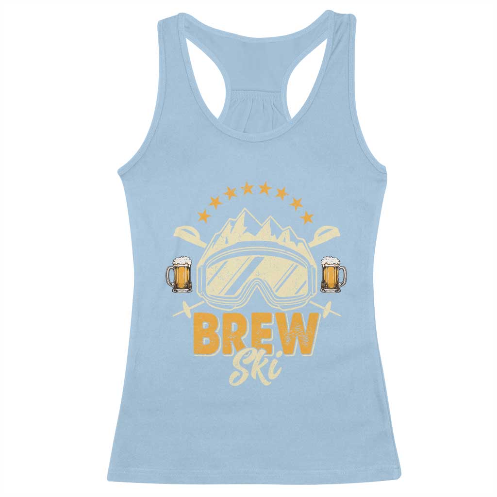 Brewski Skiing Beer Racerback Tank Top Funny Skiing Skier Ski Vacation TS11 Light Blue Print Your Wear