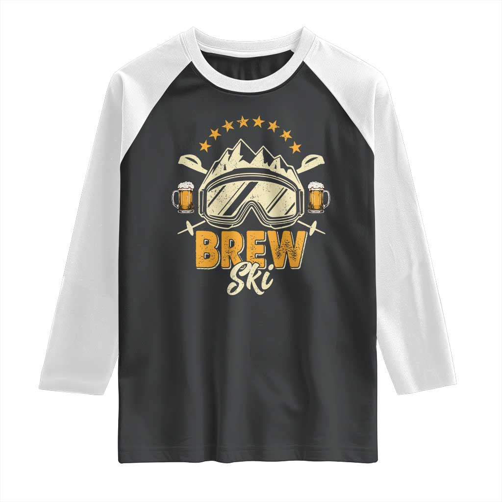Brewski Skiing Beer Raglan Shirt Funny Skiing Skier Ski Vacation TS11 Black White Print Your Wear