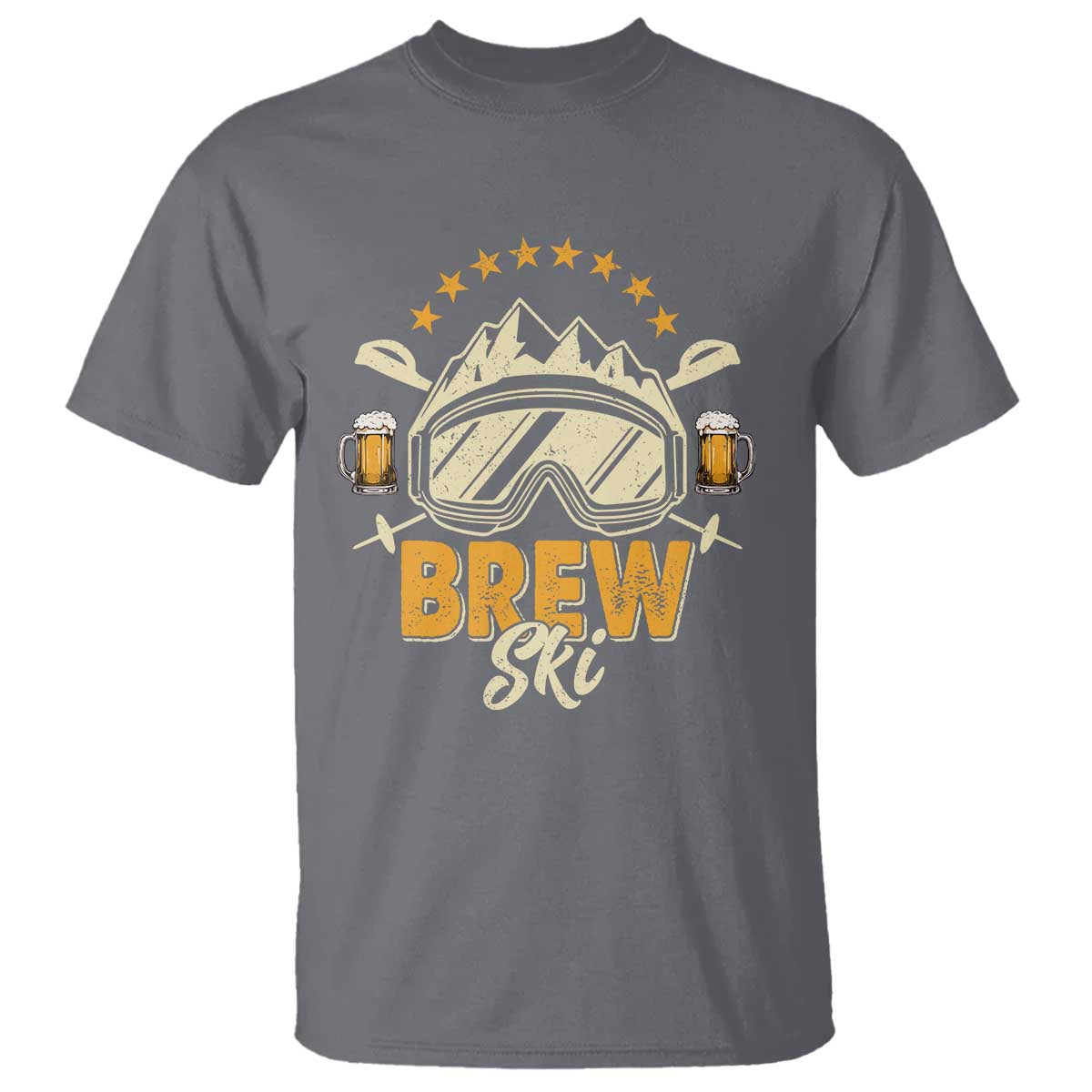 Brewski Skiing Beer T Shirt Funny Skiing Skier Ski Vacation TS11 Charcoal Print Your Wear