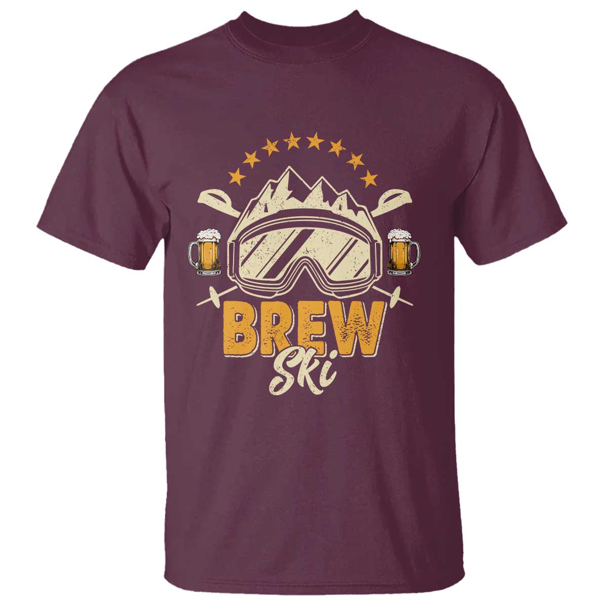 Brewski Skiing Beer T Shirt Funny Skiing Skier Ski Vacation TS11 Maroon Print Your Wear