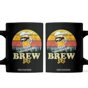Brewski Skiing Beer Coffee Mug Funny Skiing Skier Ski Vacation Retro Sunset TS11 Black Print Your Wear