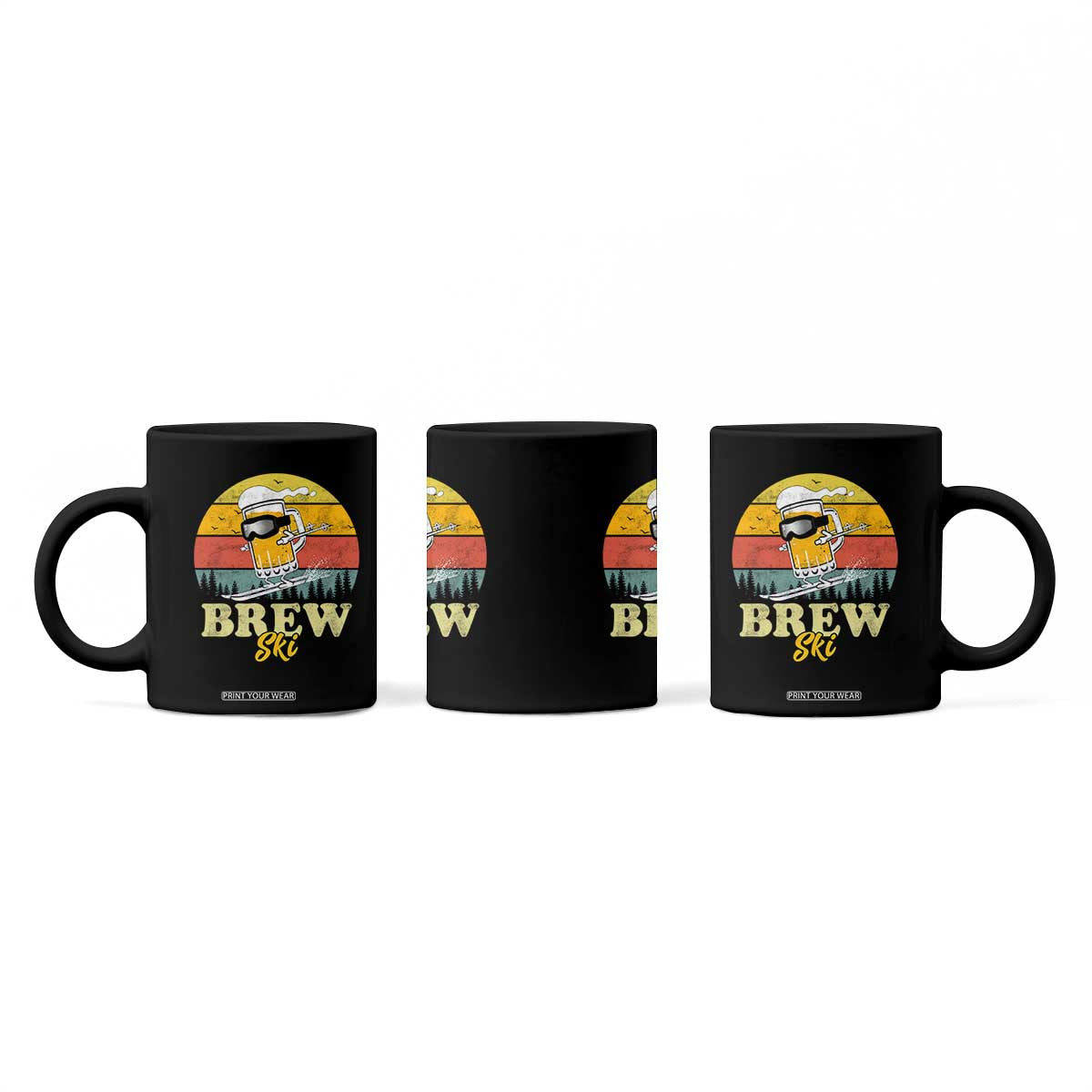 Brewski Skiing Beer Coffee Mug Funny Skiing Skier Ski Vacation Retro Sunset TS11 Print Your Wear