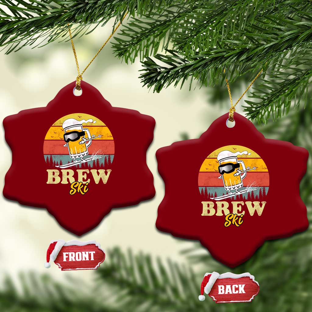 Brewski Skiing Beer Ceramic Ornament Funny Skiing Skier Ski Vacation Retro Sunset TS11 Print Your Wear