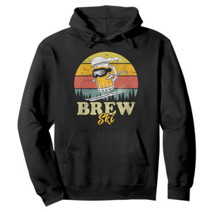 Brewski Skiing Beer Hoodie Funny Skiing Skier Ski Vacation Retro Sunset TS11 Black Print Your Wear
