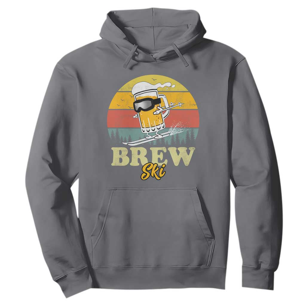 Brewski Skiing Beer Hoodie Funny Skiing Skier Ski Vacation Retro Sunset TS11 Charcoal Print Your Wear