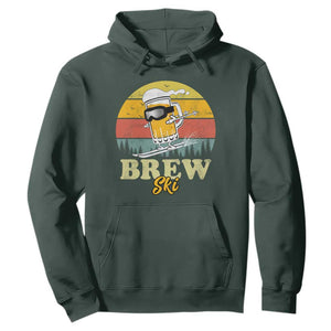 Brewski Skiing Beer Hoodie Funny Skiing Skier Ski Vacation Retro Sunset TS11 Dark Forest Green Print Your Wear