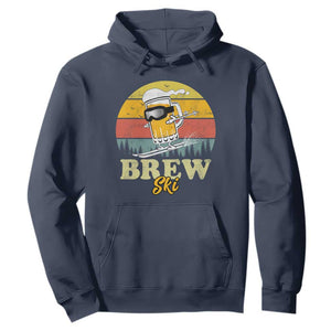 Brewski Skiing Beer Hoodie Funny Skiing Skier Ski Vacation Retro Sunset TS11 Navy Print Your Wear