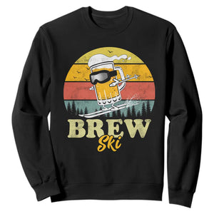 Brewski Skiing Beer Sweatshirt Funny Skiing Skier Ski Vacation Retro Sunset TS11 Black Print Your Wear