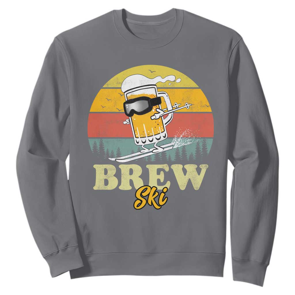 Brewski Skiing Beer Sweatshirt Funny Skiing Skier Ski Vacation Retro Sunset TS11 Charcoal Print Your Wear