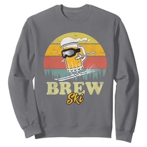 Brewski Skiing Beer Sweatshirt Funny Skiing Skier Ski Vacation Retro Sunset TS11 Charcoal Print Your Wear