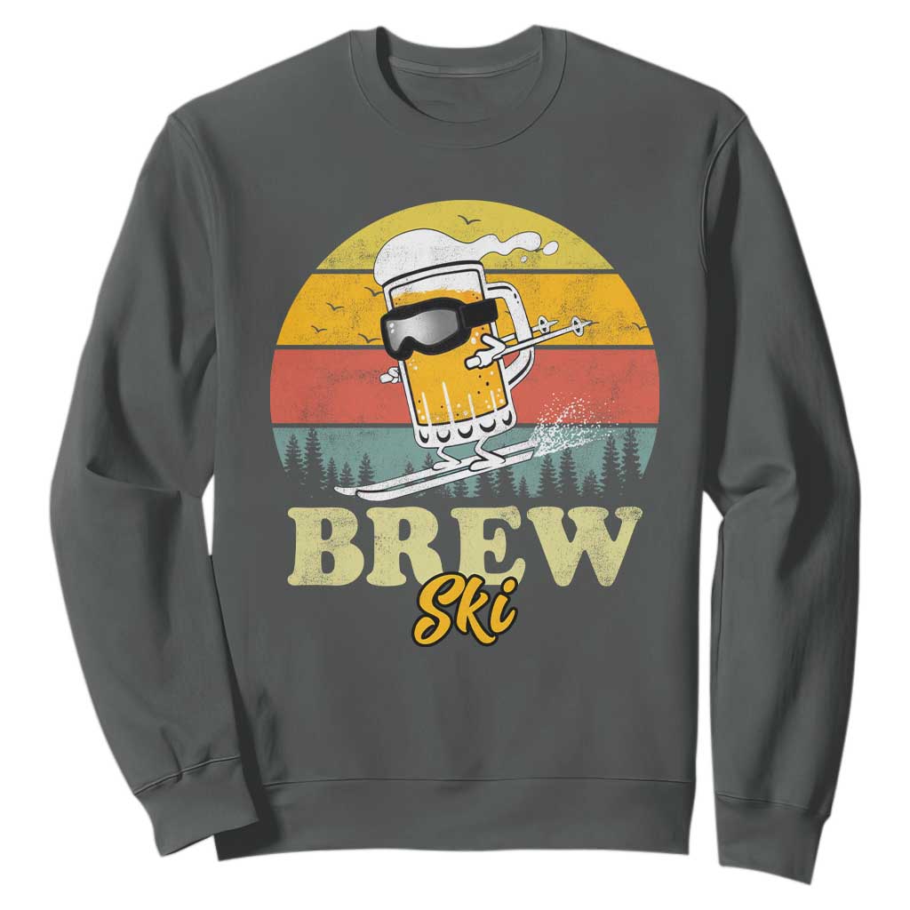 Brewski Skiing Beer Sweatshirt Funny Skiing Skier Ski Vacation Retro Sunset TS11 Dark Heather Print Your Wear
