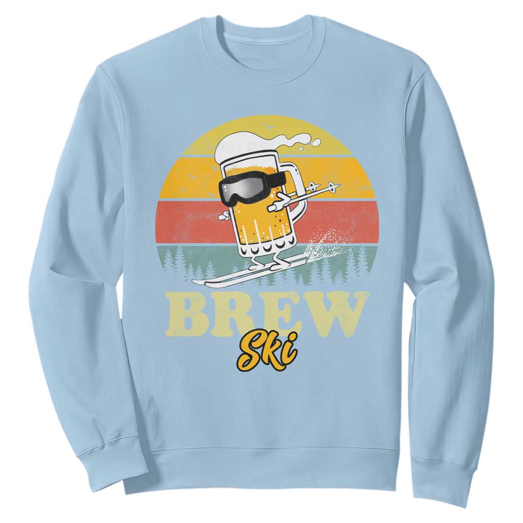 Brewski Skiing Beer Sweatshirt Funny Skiing Skier Ski Vacation Retro Sunset TS11 Light Blue Print Your Wear