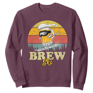 Brewski Skiing Beer Sweatshirt Funny Skiing Skier Ski Vacation Retro Sunset TS11 Maroon Print Your Wear