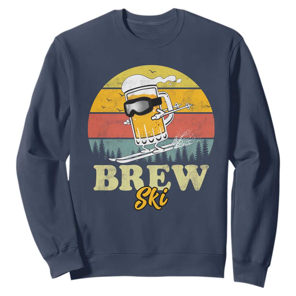 Brewski Skiing Beer Sweatshirt Funny Skiing Skier Ski Vacation Retro Sunset TS11 Navy Print Your Wear
