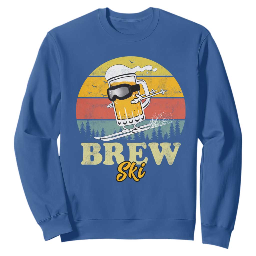 Brewski Skiing Beer Sweatshirt Funny Skiing Skier Ski Vacation Retro Sunset TS11 Royal Blue Print Your Wear