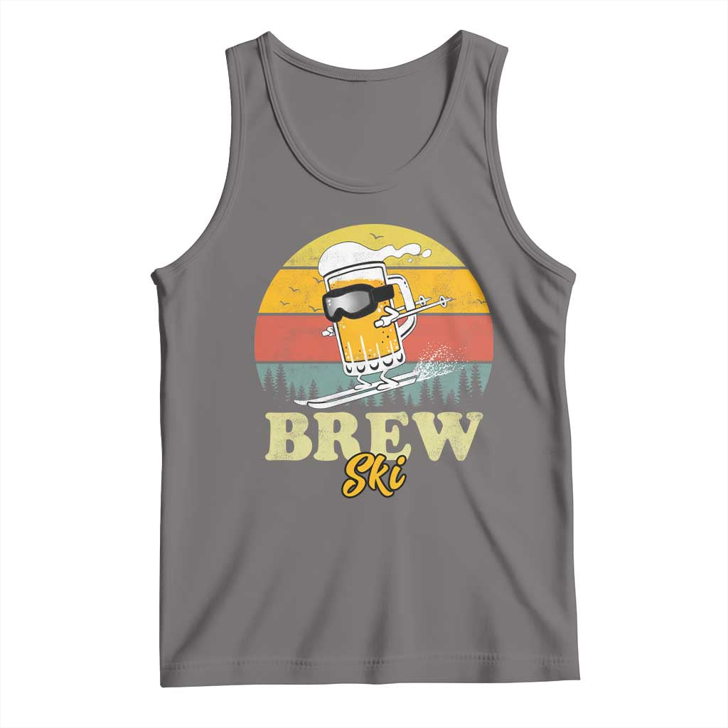 Brewski Skiing Beer Tank Top Funny Skiing Skier Ski Vacation Retro Sunset TS11 Deep Heather Print Your Wear