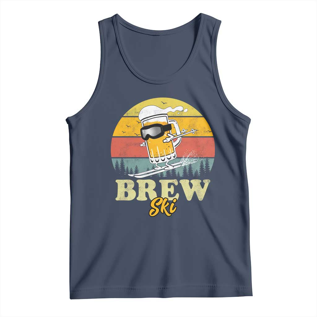 Brewski Skiing Beer Tank Top Funny Skiing Skier Ski Vacation Retro Sunset TS11 Navy Print Your Wear