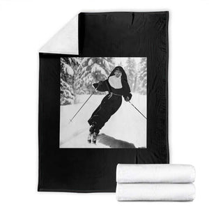 Funny Skiing Nun Graphics Photo Skier Winter Sport Throw Blanket TS11 Black Print Your Wear
