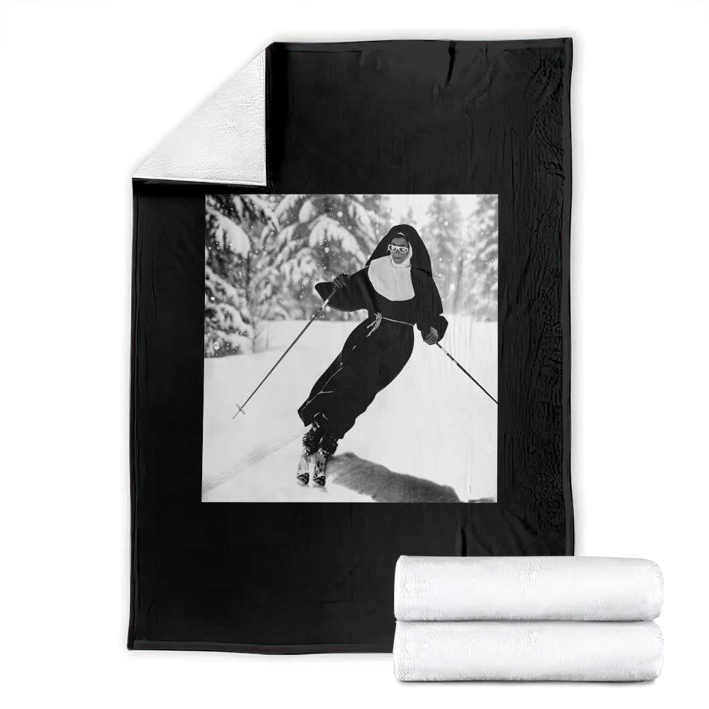 Funny Skiing Nun Graphics Photo Skier Winter Sport Throw Blanket TS11 Black Print Your Wear