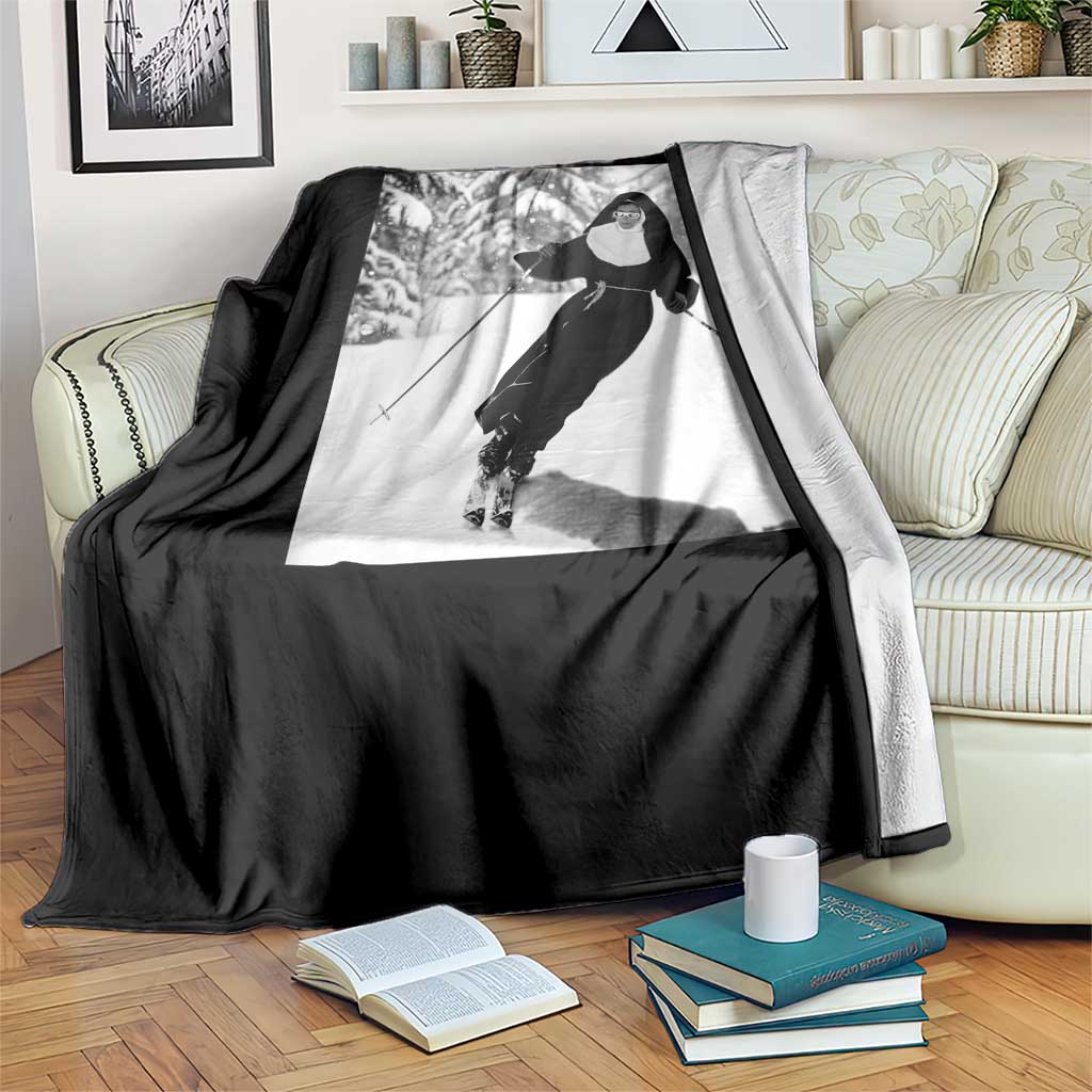 Funny Skiing Nun Graphics Photo Skier Winter Sport Throw Blanket TS11 Print Your Wear