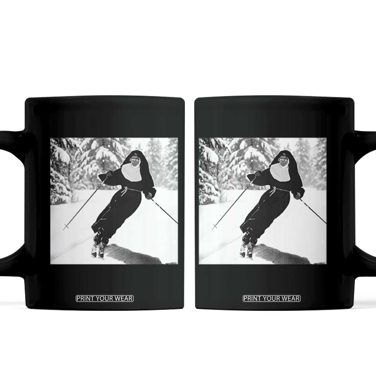 Funny Skiing Nun Graphics Photo Skier Winter Sport Coffee Mug TS11 Black Print Your Wear