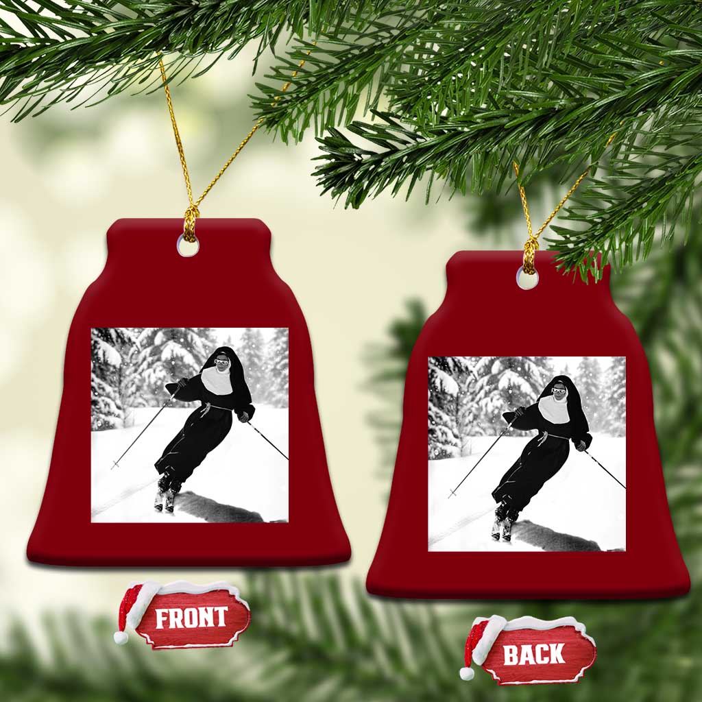Funny Skiing Nun Graphics Photo Skier Winter Sport Ceramic Ornament TS11 Print Your Wear
