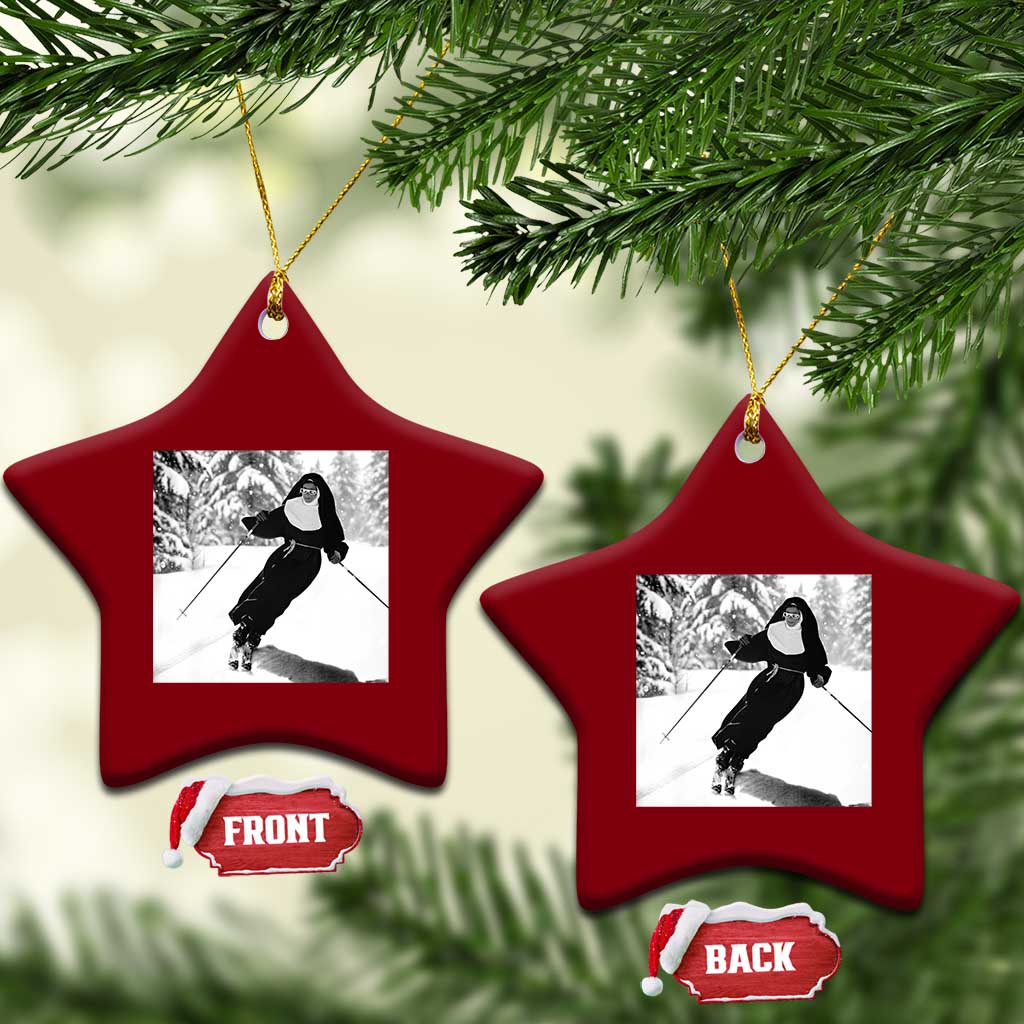 Funny Skiing Nun Graphics Photo Skier Winter Sport Ceramic Ornament TS11 Print Your Wear