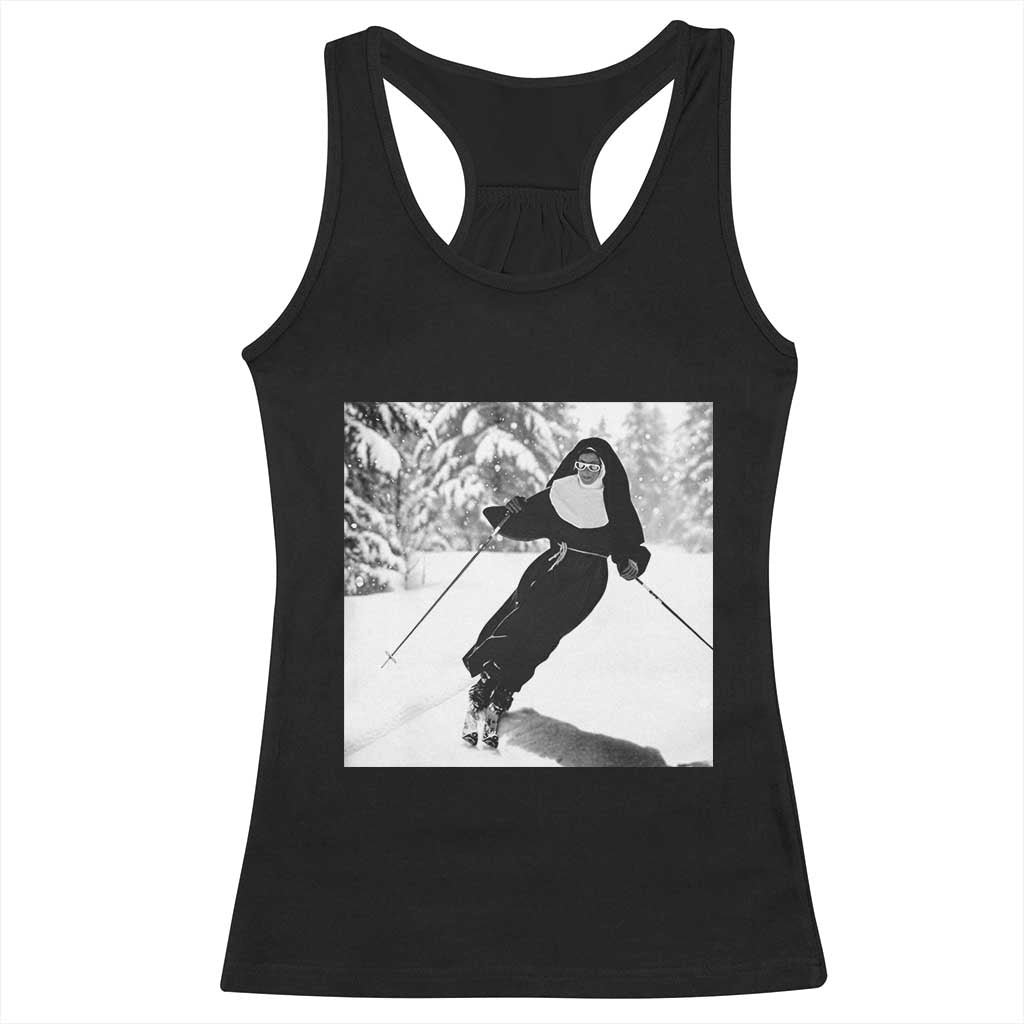 Funny Skiing Nun Graphics Photo Skier Winter Sport Racerback Tank Top TS11 Black Print Your Wear
