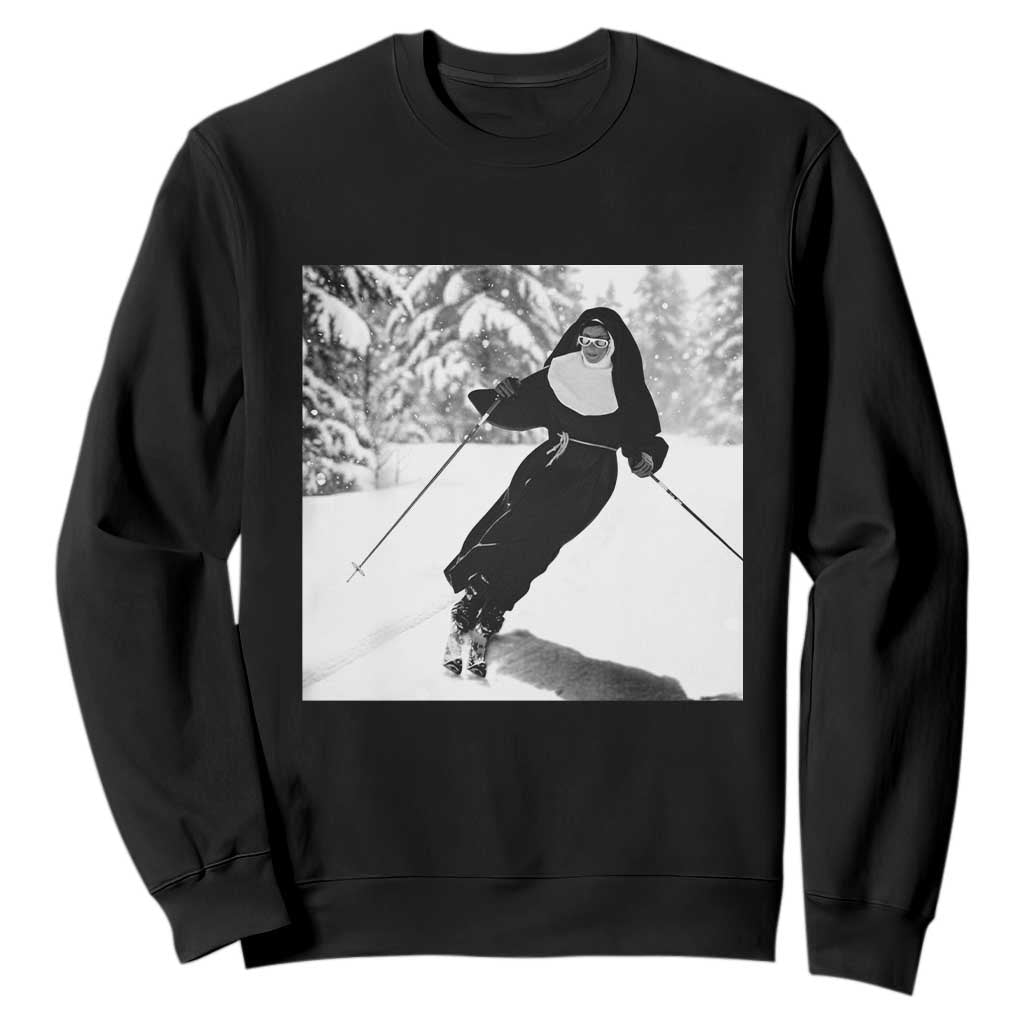 Funny Skiing Nun Graphics Photo Skier Winter Sport Sweatshirt TS11 Black Print Your Wear